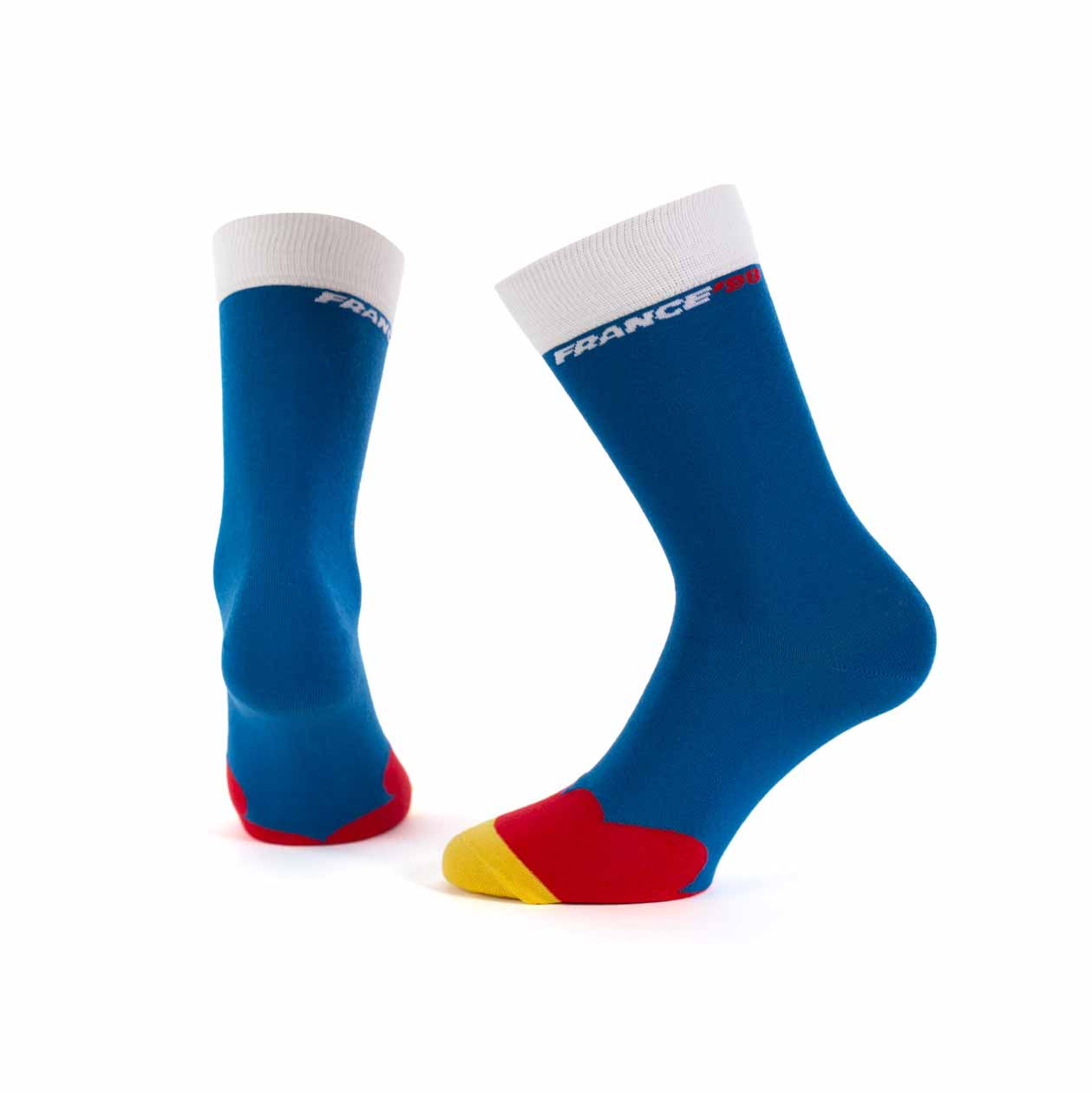 Memoraball socks featuring Footix, the official rooster mascot of France 1998 World Cup, designed with French flag colors 