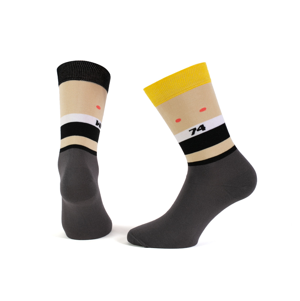 Memoraball socks featuring Tip and Tap, the official mascots of Germany 1974 World Cup, designed with German flag colors 
