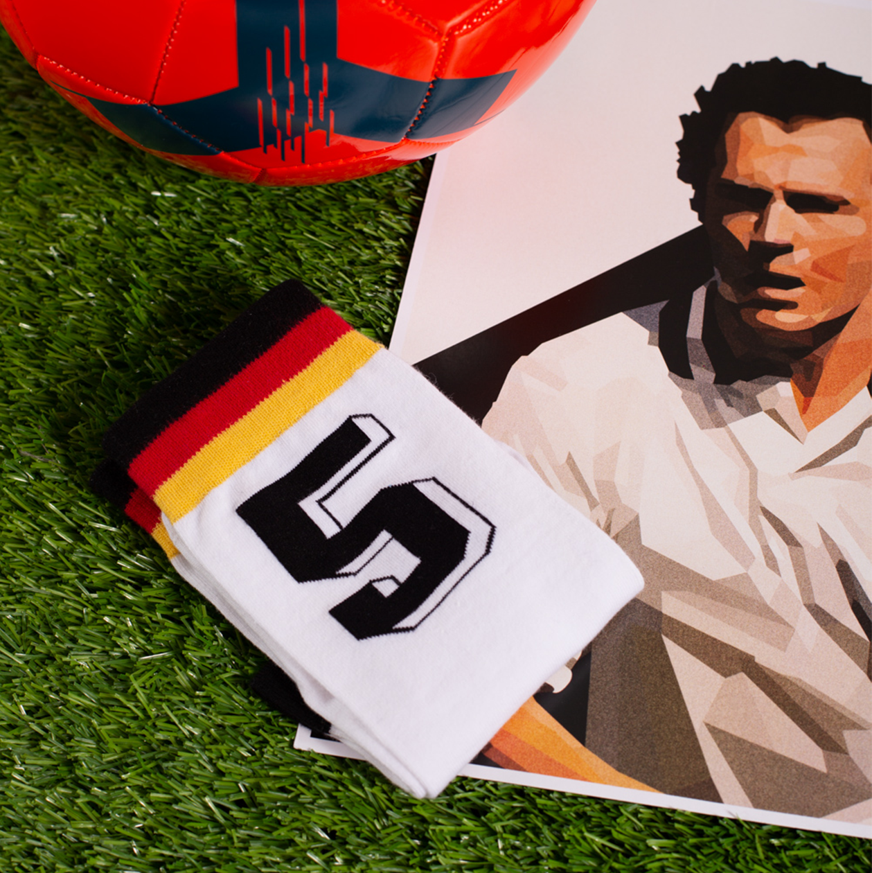 Memoraball Portuguese-made soccer socks Franz Beckenbauer and number 5 jersey 