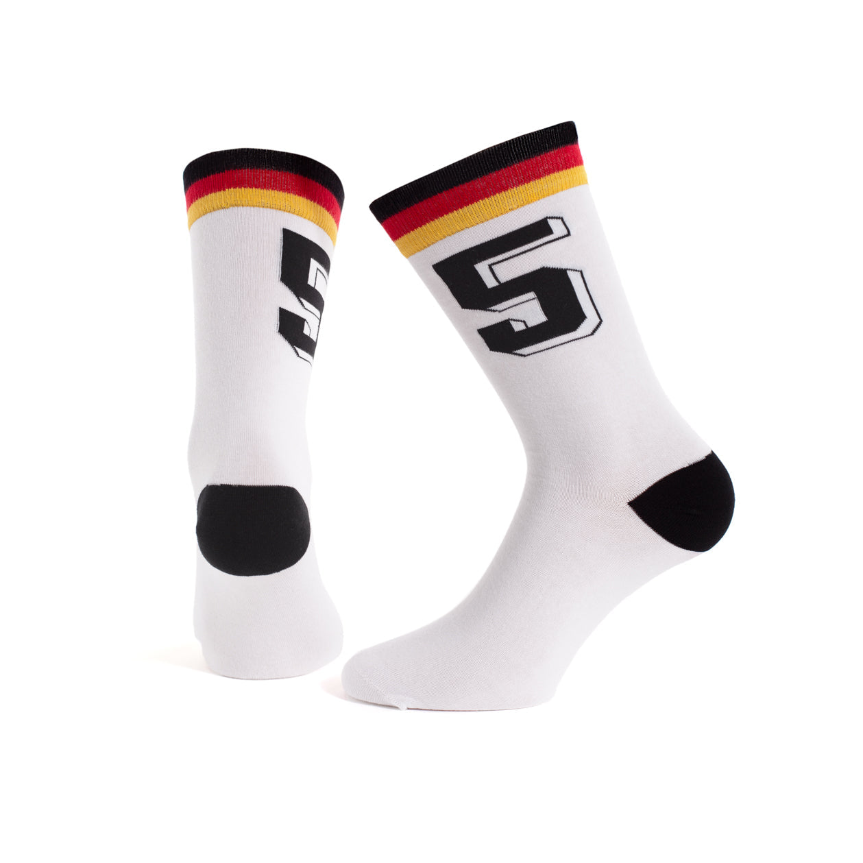 Memoraball socks celebrating Franz Beckenbauer's number 5, featuring German national colors