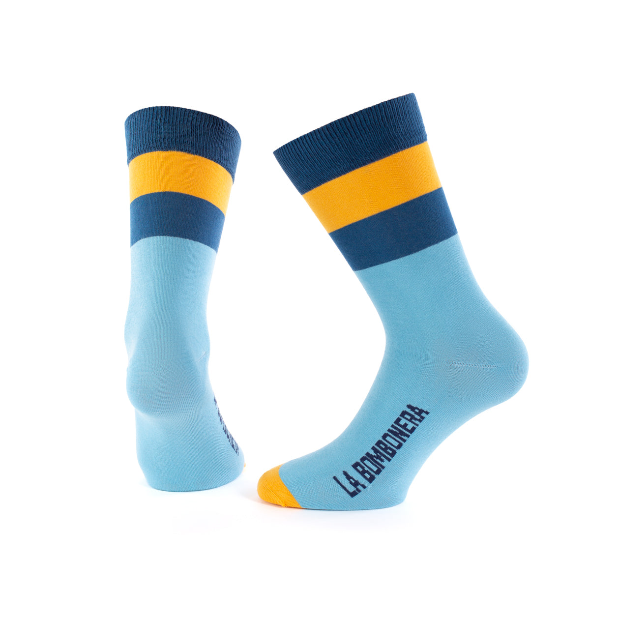 Memoraball socks celebrating La Bombonera stadium, featuring Boca Juniors' iconic blue and yellow colors, designed with premium Portuguese craftsmanship 