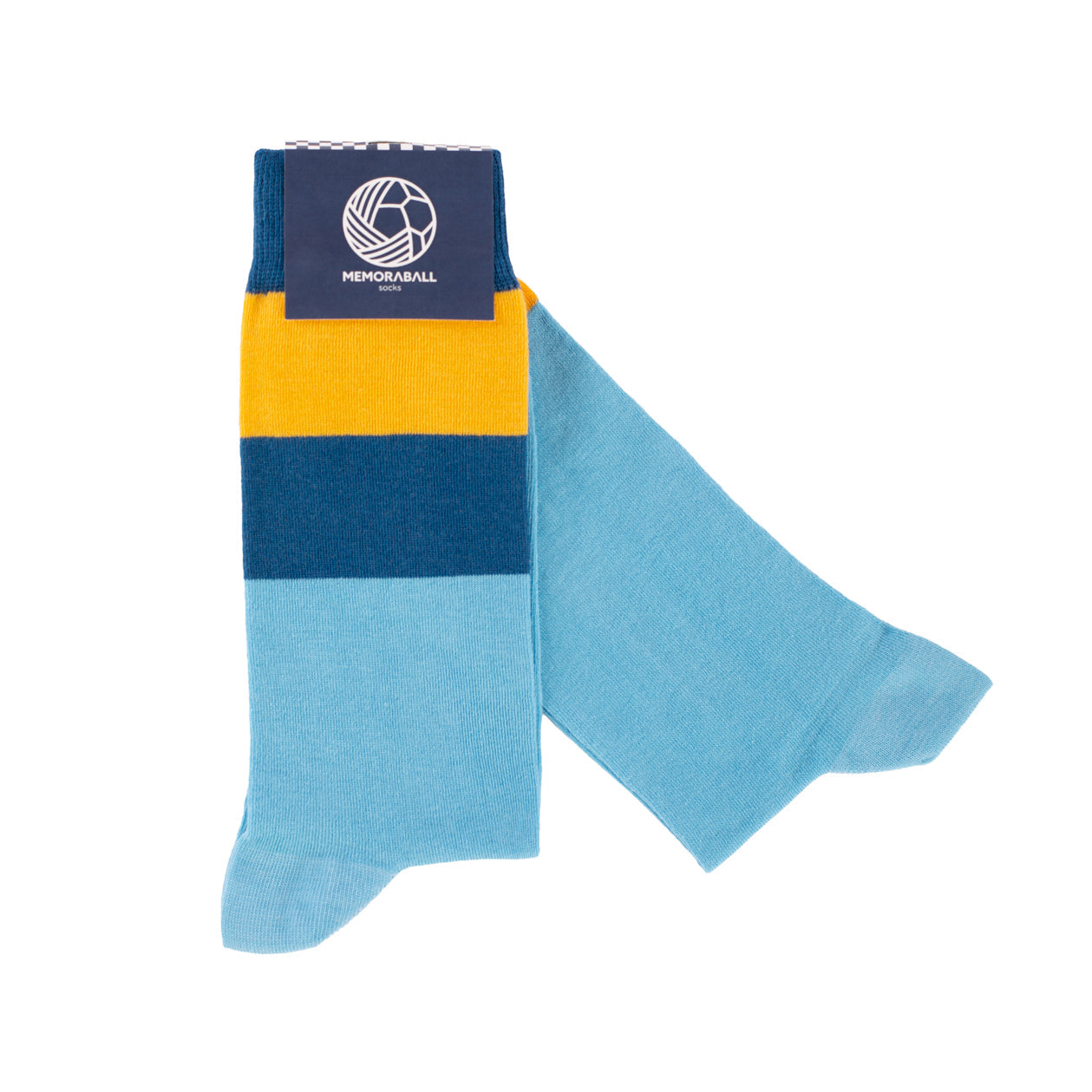 Memoraball football fan socks celebrating Argentina's iconic stadium, Portuguese craftsmanship and authentic Boca Juniors color 
