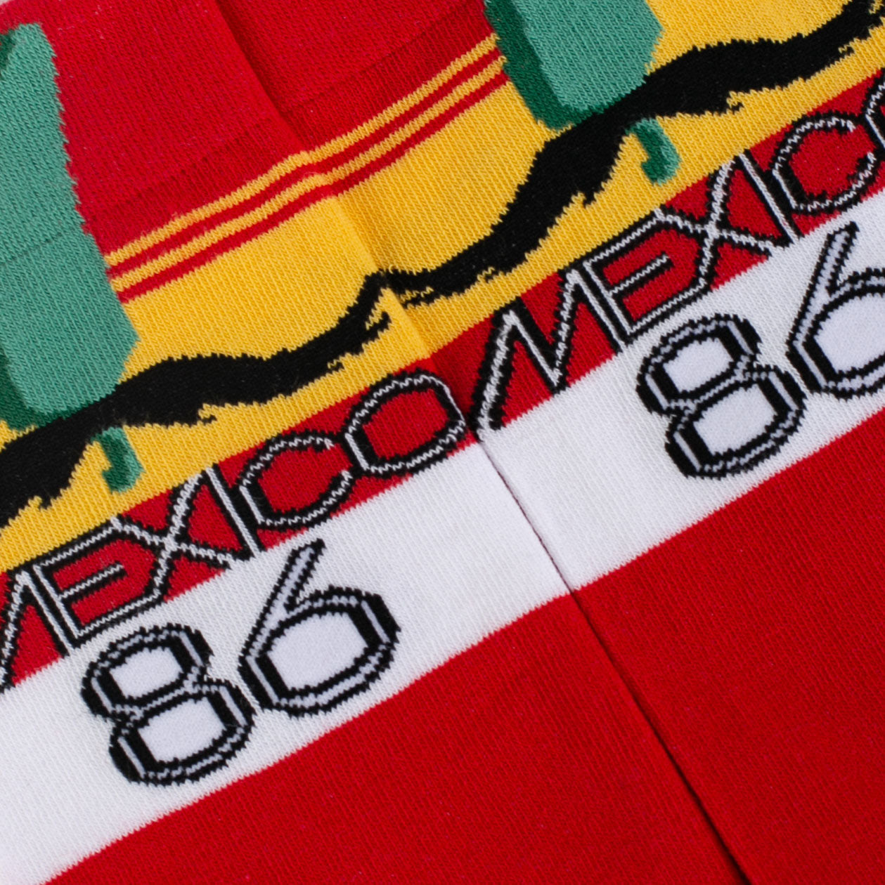 Memoraball socks featuring Mexico 86 World Cup mascot and national flag colors