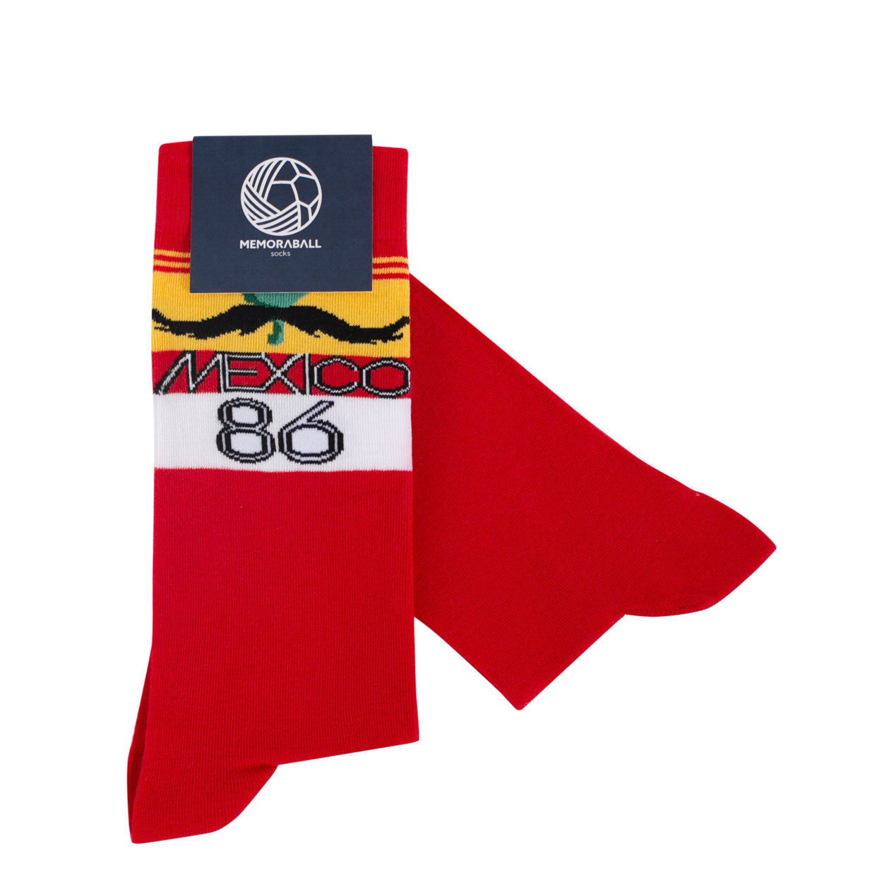 Premium Portuguese-made soccer memoraball socks commemorating the 1986 World Cup Mexican flag colors and Pique mascot design