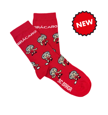Meias Chulezinho SC Braga Mascote Brácaro Vermelho. Sustentavel e fabrico Portugal