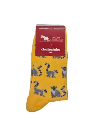Meias divertidas CHULÉ com design exclusivo de lémures, produzidas com algodão orgânico de Portugal