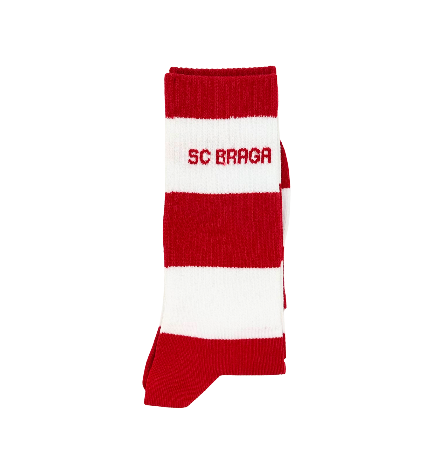 Meias SC Braga Listas Vermelho e Branco. Sustentavel e fabrico Portugal