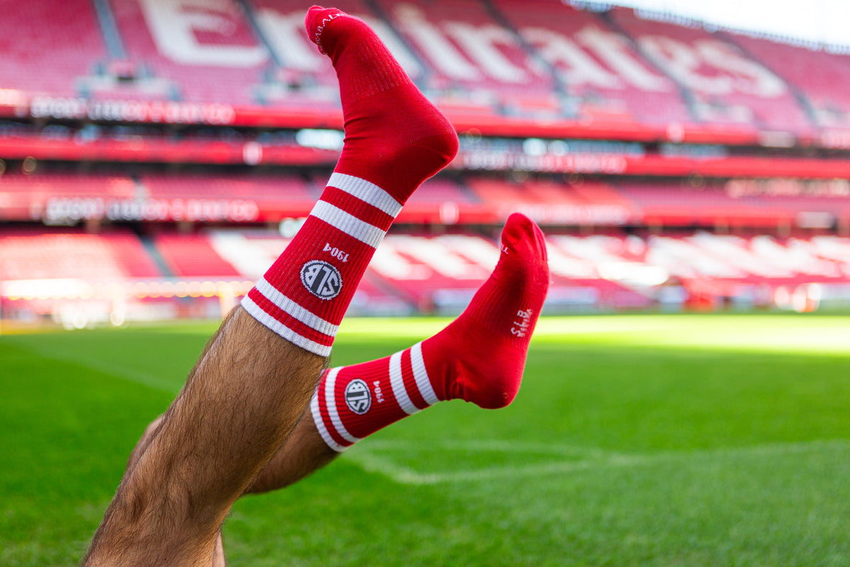 Meias oficiais SL Benfica 1904 Vermelho. Algodão organico certificado GOTS