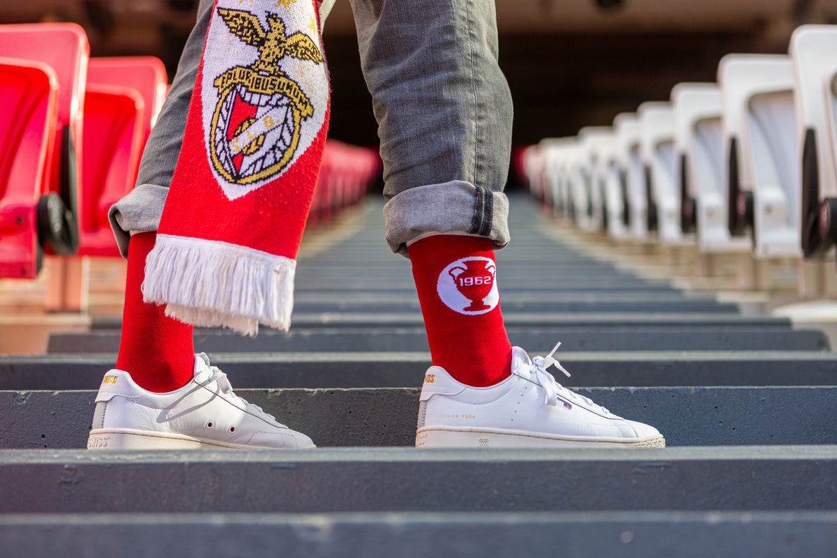 Meias Benfica Taça dos Campeões Europeus 1962 algodão orgânico certificado GOTS